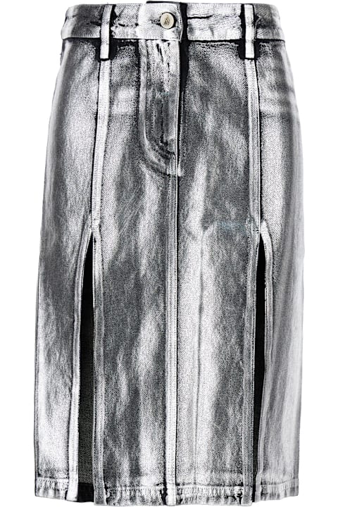 الملابس لـ السيدات The Attico Metallic Midi Skirt With Two Front Splits And Logo Detail On The Button In Cotton Woman