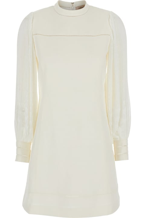 Homeware TwinSet White Dress With Logo Plaque On The Back And Openwork Detail On The Cuffs In Linen And Cotton Blend Woman