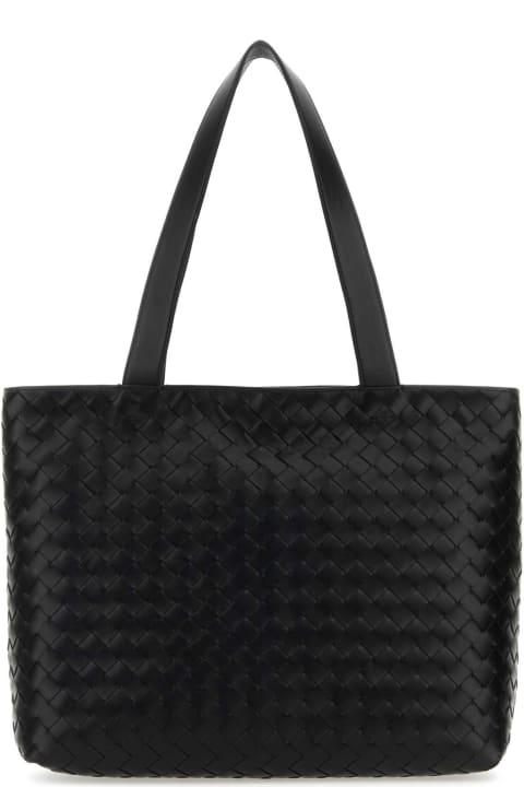 Totes for Men Bottega Veneta Black Leather Small Intrecciato Shopping Bag