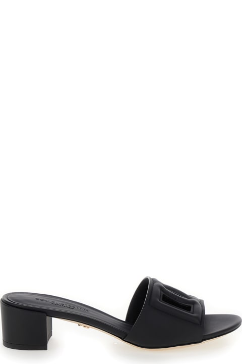 Sale for Women Dolce & Gabbana Black Mules With Low Heel And Dg Millennials Detail In Smooth Leather Woman
