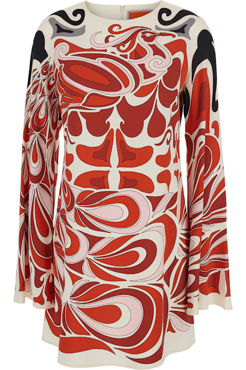 La DoubleJ for Men La DoubleJ Multicolor Crewneck Mini Dress With Flared Sleeves And All-over Geometric Motif In Viscose Stretch Woman