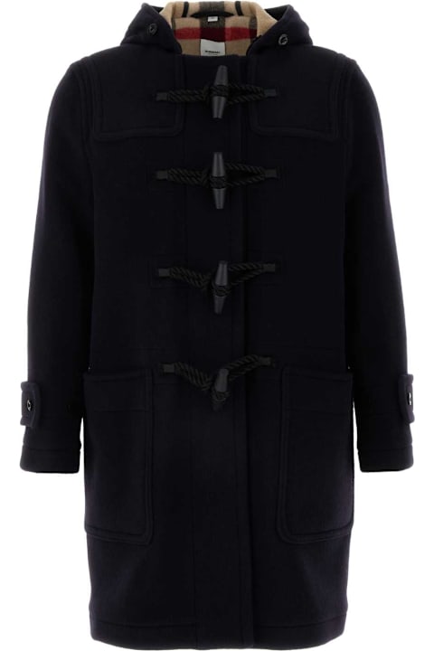 Coats & Jackets for Men Burberry Navy Blue Wool Blend Coat