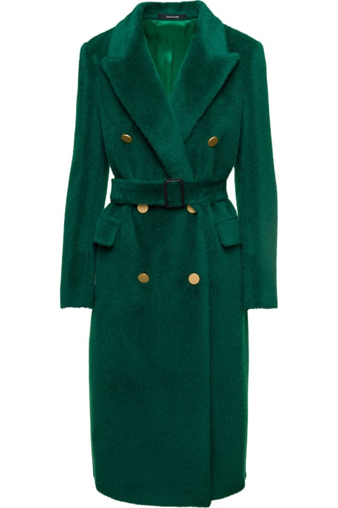 'jole' Long Emerald Green Double-breasted Belted Coat In Wool And Alpaca Woman Tagliatore