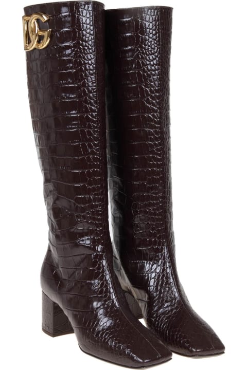 Boots for Women Dolce & Gabbana Dg Logo Leather Boots