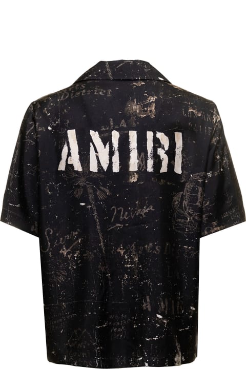 Amiri Man's Amy Stencil Camp Bowling Printed Viscose Shirt