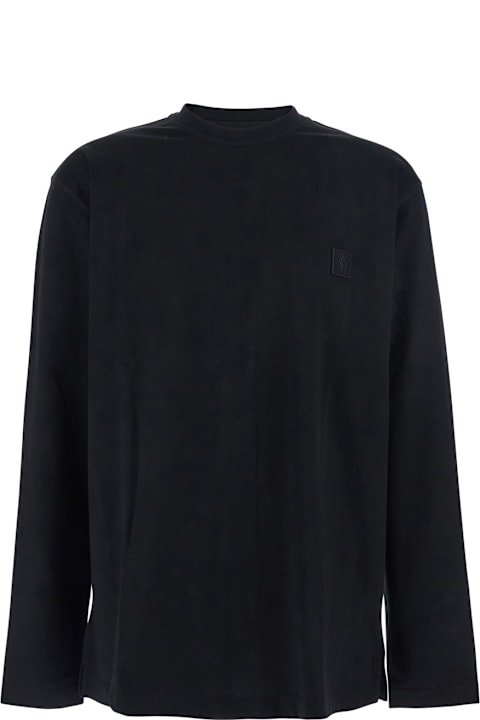 WOOYOUNGMI لـ Women WOOYOUNGMI Black Crewneck T-shirt With Logo Patch On The Front And Logo Lettering On The Rear In Cotton Man
