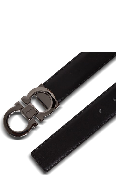 Belts for Men Ferragamo Black Double Hook Reversible Belt Man
