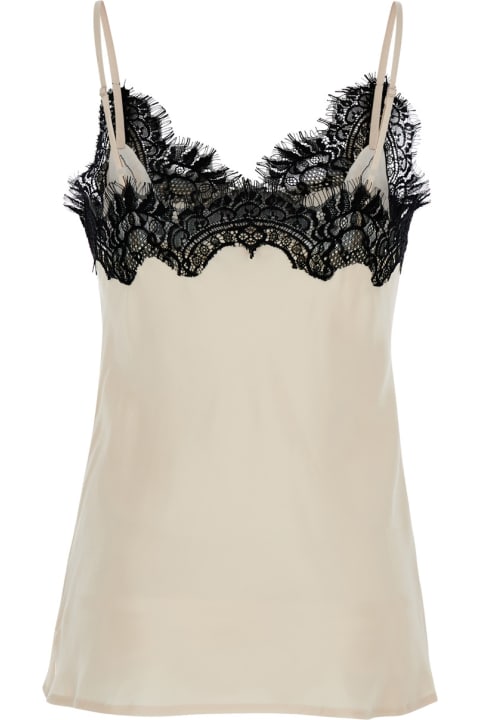 Gold Hawk Clothing for Women Gold Hawk 'coco' Pearl White Camie Top With Black Lace Trim In Silk Woman