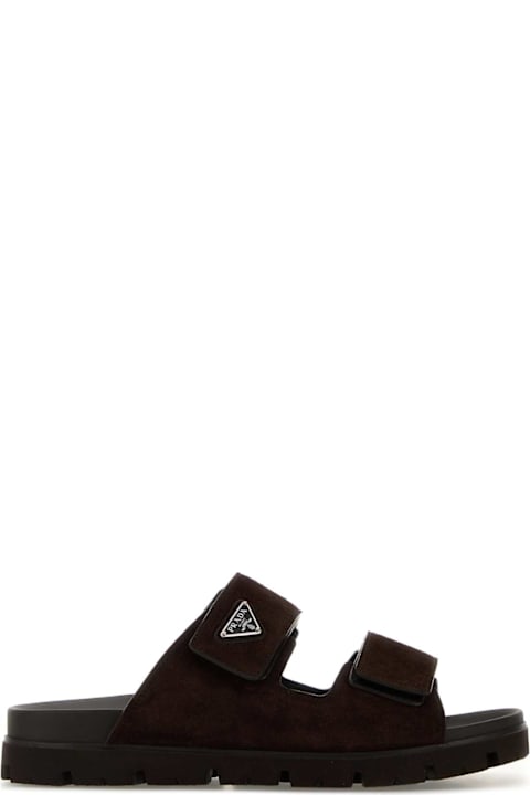 Prada Dark Brown Suede Slippers