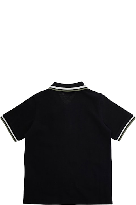 Homeware Moncler Black Polo Shirt With Bicolor Collar And Logo Patch On The Front In Cotton Boy