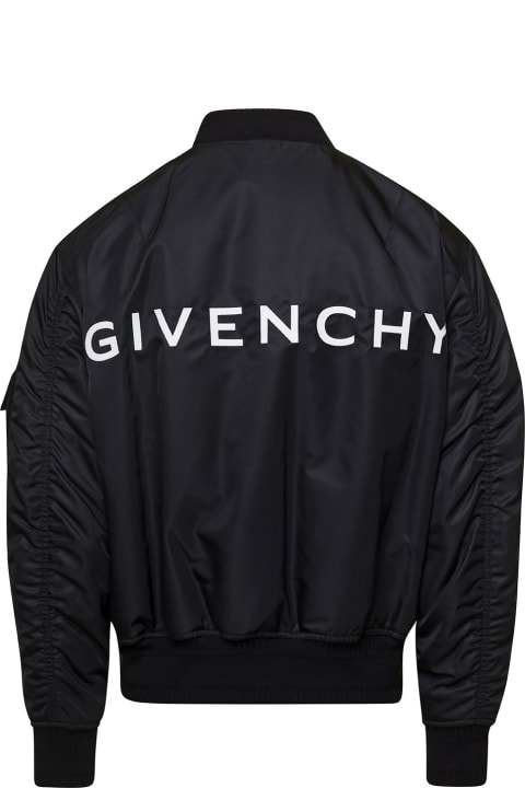 Black Bomber Jacket With Contrasting Logo Lettering Print At The Back In Polyamide Man