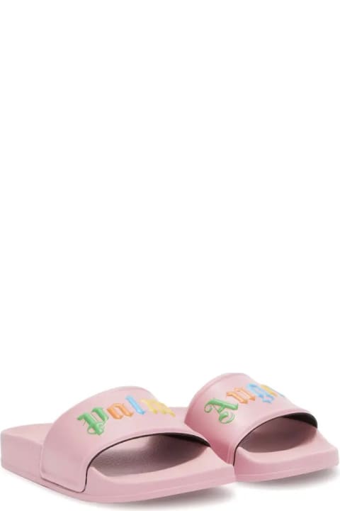 Fashion for Baby Girls Palm Angels Pink Slippers With Multicolored Logo