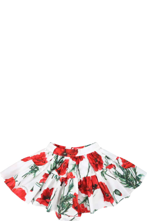 White Skirt For Baby Girl With Poppies