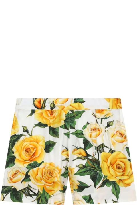 Dolce & Gabbana for Girls Dolce & Gabbana White Shorts With Yellow Rose Print
