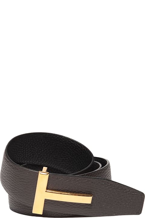 Homeware Tom Ford Brown Leather Belt With Golden Buckle