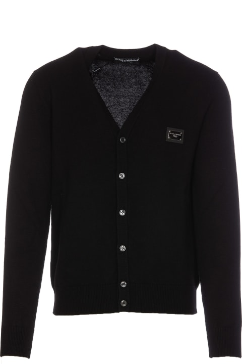 Dolce & Gabbana Sweaters for Men Dolce & Gabbana Logo Plaque Ribbed Cardigan