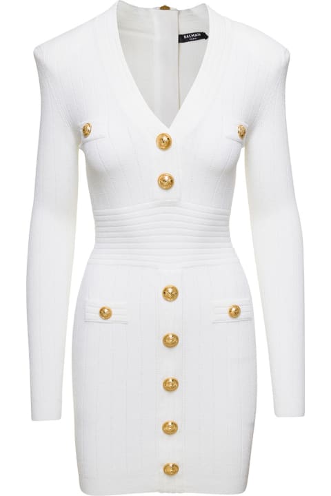 Ls V-neck Buttoned Knit Short Dress