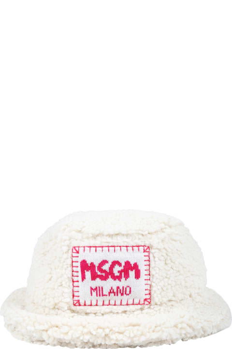 Accessories & Gifts for Girls MSGM Ivory Cloche Pour Fille Avec Logo