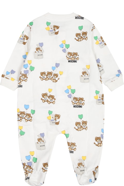 Moschino Kids Moschino White Babygrow For Bbay Kids With Teddy Bear And Logo