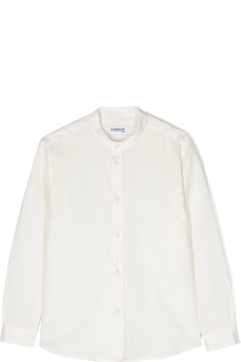Dondup Shirts for Boys Dondup White Linen Blend Shirt With Mandarin Collar