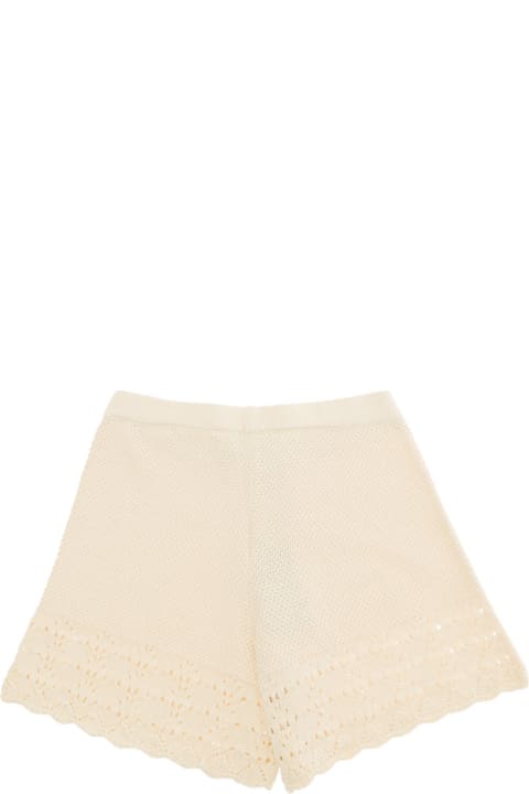 Emporio Armani Bottoms for Girls Emporio Armani Beige High-waisted Shorts With Embroideries In Cotton Girl