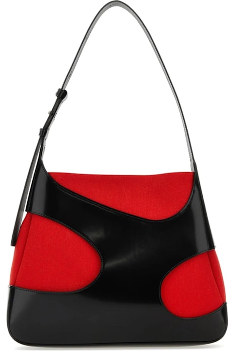 Homeware Ferragamo Two-tone Leather And Canvas Cut Out L Shoulder Bag