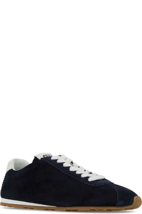 Miu Miu for Women Miu Miu Navy Blue Suede Plume Sneakers