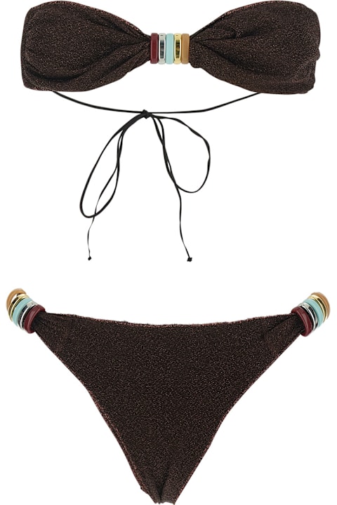 Homeware Oseree 'lumiere' Brown Bikini With Metal Ring Details And Tie Closure In Tech Fabric Woman
