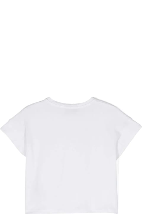 Miss Blumarine Topwear for Girls Miss Blumarine White T-shirt With Logo Print With Rhinestones