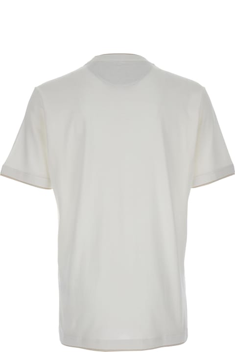 Homeware Eleventy White Crewneck T-shirt With Layered Collar In Cotton Man