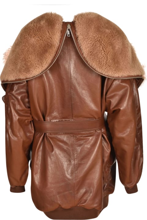 Prada for Women Prada Furred Hood Zip Belted Coat