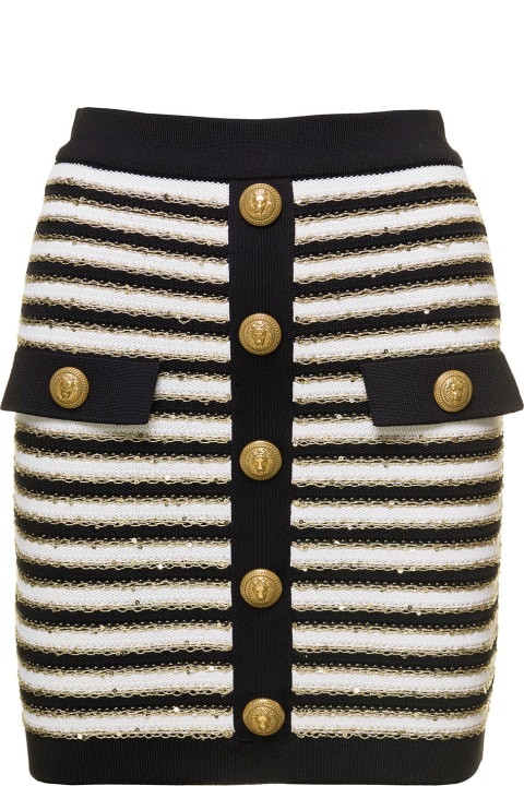 Buttones High Waisted Skirt Striped Knit