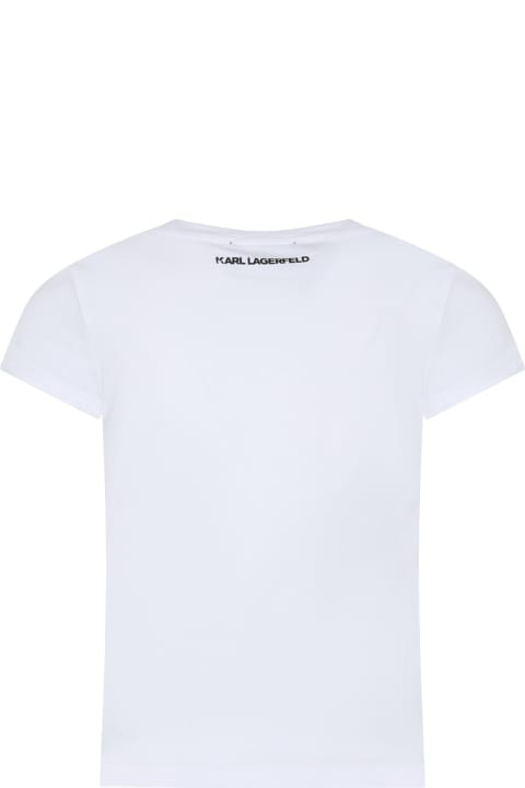 T-Shirts & Polo Shirts for Girls Karl Lagerfeld Kids White T-shirt For Girl With Rhinestone Logo Print