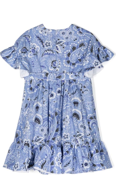 Fashion for Kids Etro Light Blue Dress With Ruffles And Paisley Print