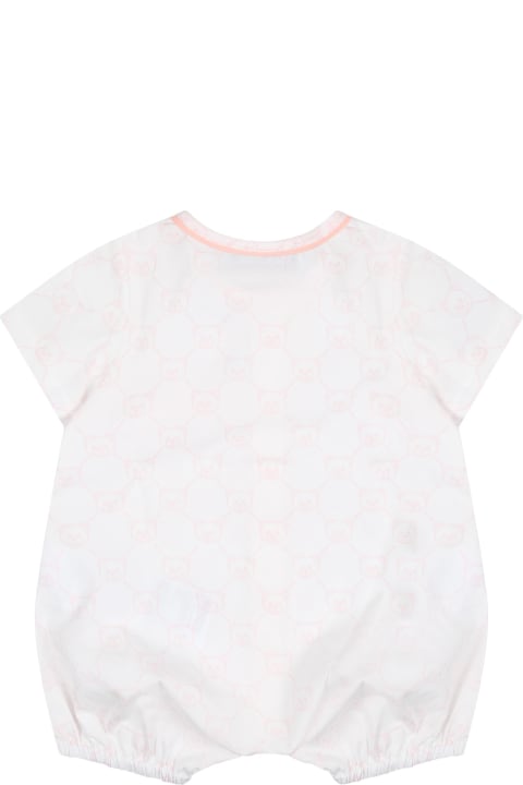 Fashion for Baby Girls Moschino White Romper For Baby Boy With Teddy Bear Pattern And Logo