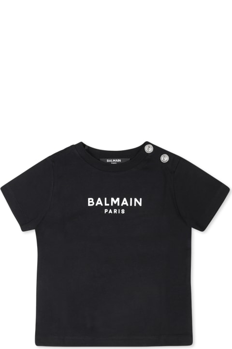 Balmain for Baby Girls Balmain Black T-shirt For Babykids With Logo