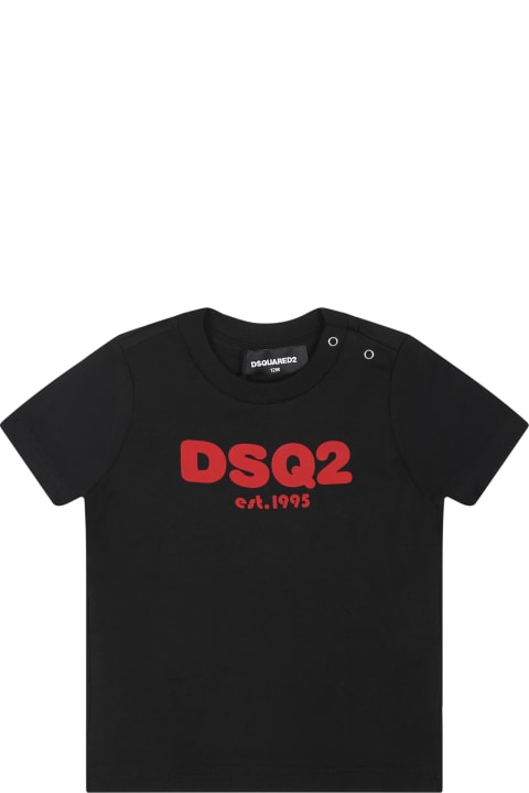 Topwear for Baby Girls Dsquared2 Black T-shirt For Baby Boy With Logo