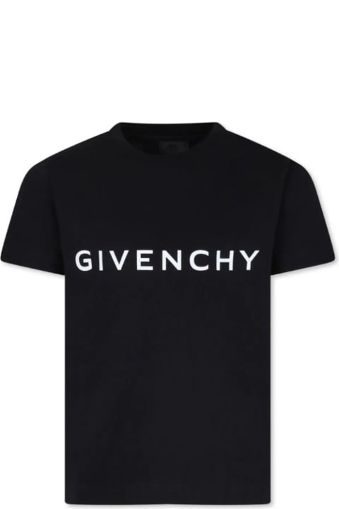 ملابس علوية لـ أولاد Givenchy Black Crewneck T-shirt With Contrasting Logo Print In Cotton Boy