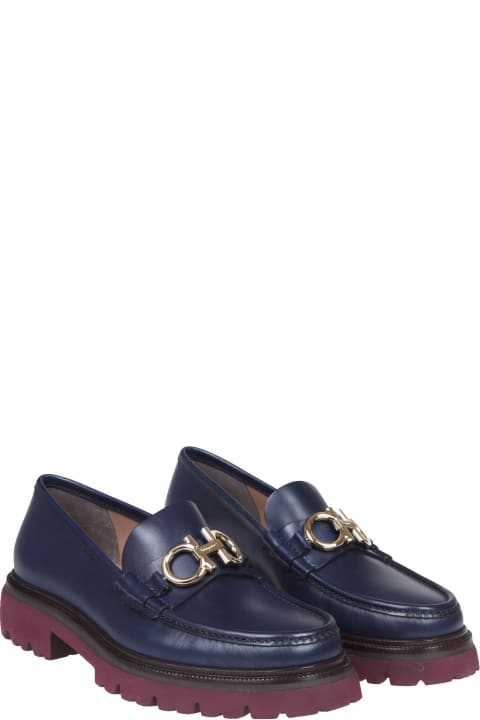 Moccasin Gancini In Blue Leather