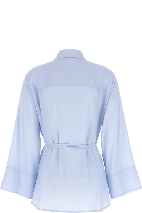 Fashion for Women Parosh Light Blue Shirt With Ruffles