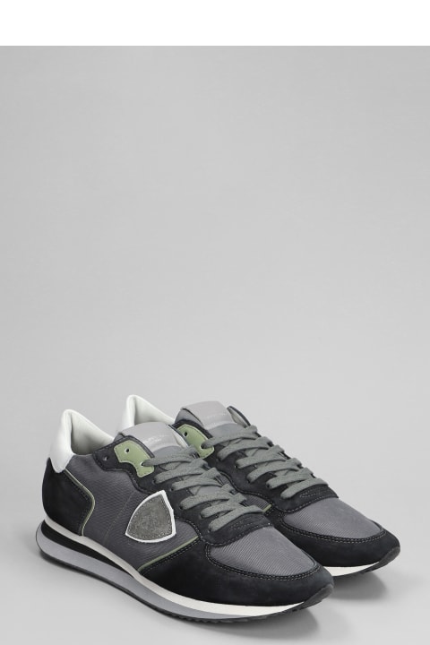 Philippe Model Men Philippe Model Trpx Low Sneakers In Grey Suede And Fabric