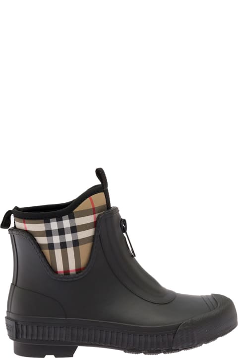 Black Rubber Boots With Vintage Check Inserts Woman