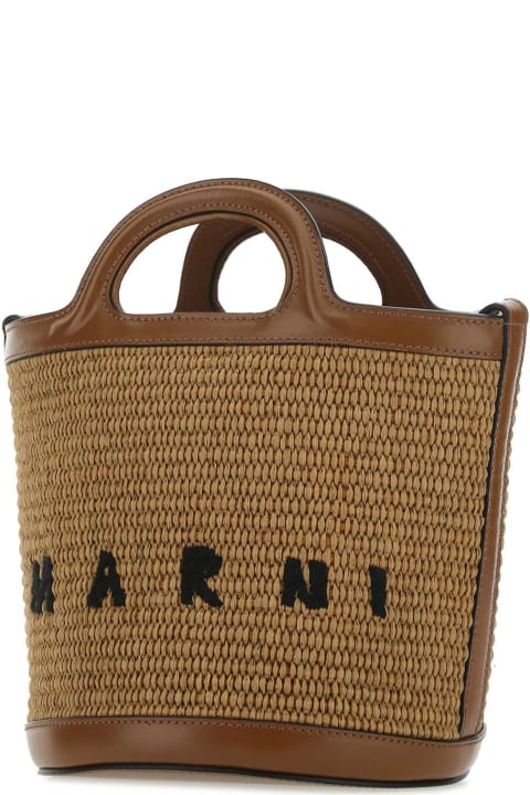 Marni Bags for Women Marni Two-tone Leather And Raffia Tropicalia Bucket Bag