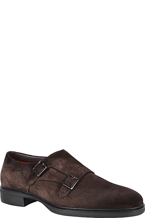 Santoni Loafers & Boat Shoes for Men Santoni Brown Calf Suede Monk Shoes