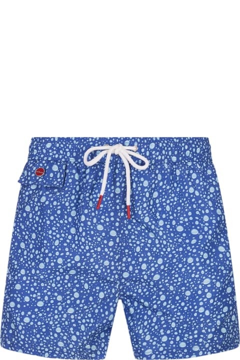 Swimwear for Men Kiton Blue Swim Shorts With Water Drops Pattern