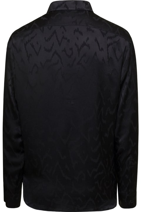 Black Shirt With Animalier Print In Silk Man