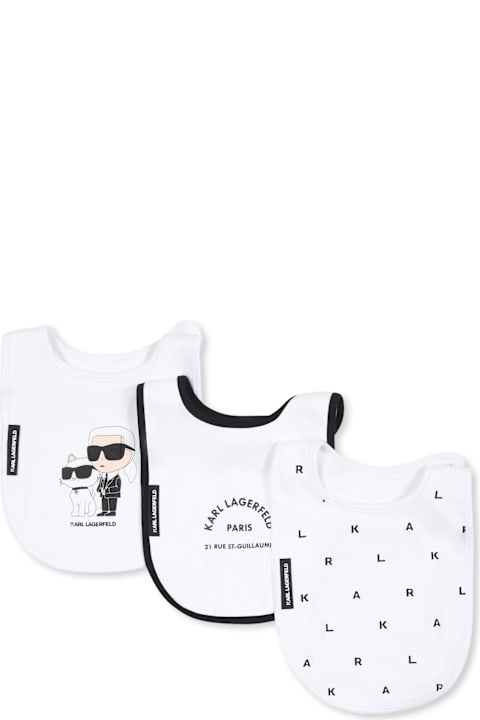 Accessories & Gifts for Baby Boys Karl Lagerfeld Kids White Bib Set For Babykids With Choupette And Karl Lagerfeld