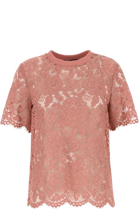 الملابس خصم على السيدات Dolce & Gabbana Pink Lace T-shirt