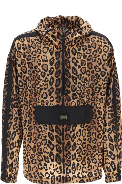 Dolce & Gabbana for Men Dolce & Gabbana Leopard-printed Logo Plaque Hooded Jacket