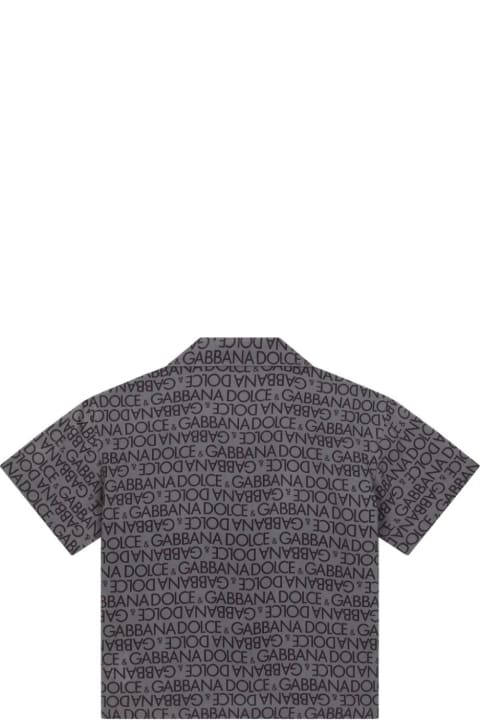 Dolce & Gabbana Kids Dolce & Gabbana Grey Bowling Shirt With All-over Logo Print